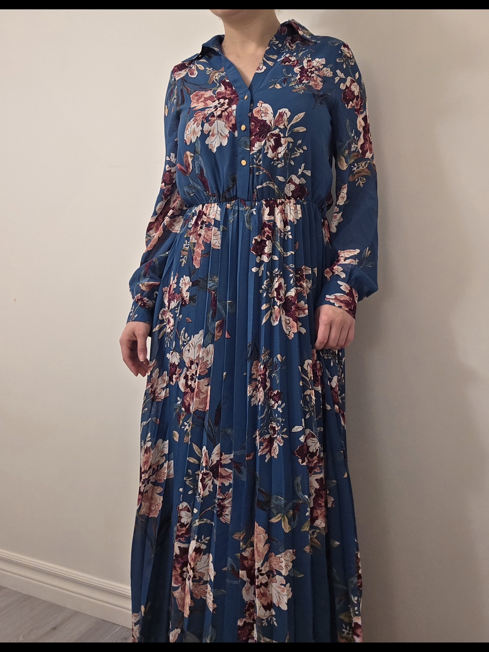 Floral Maxi Shirt Dress in Teal Blue